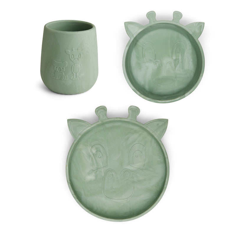 Nuuroo Judi Silicone Dinner Set 3-pack Giraffe - Light Green Mix - Laadlee
