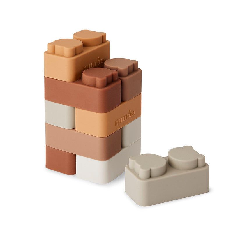 Nuuroo Pile Silicone Building Bricks 10-pcs - Brown Color Mix - Laadlee