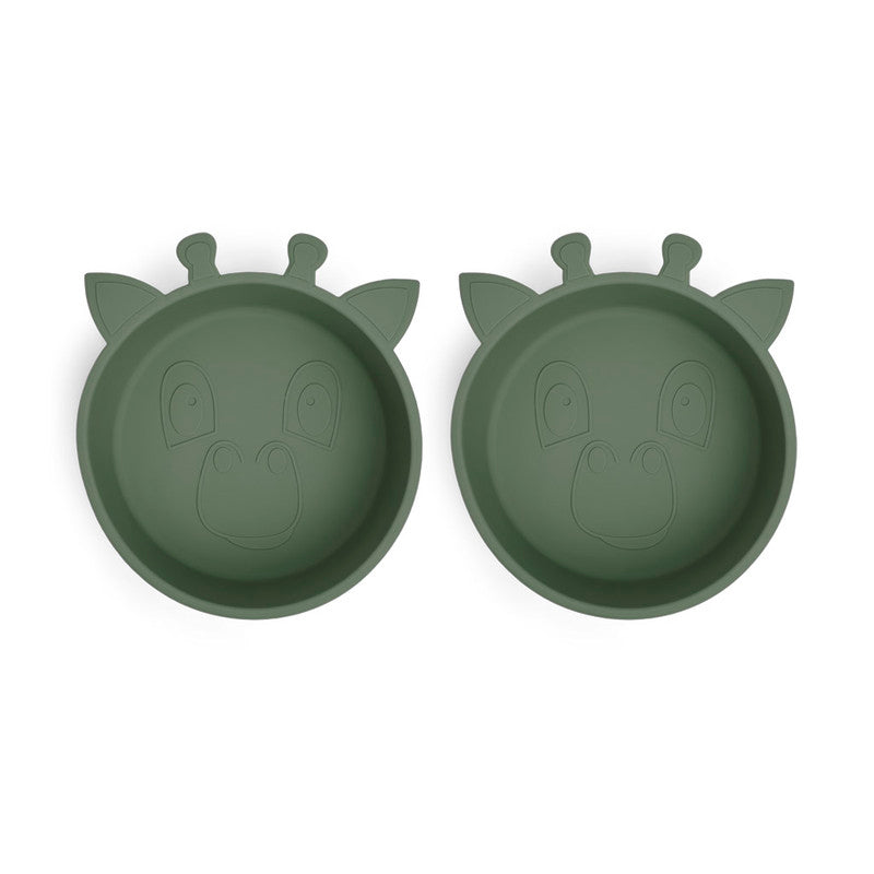 Nuuroo Alex Silicone Deep Plate 2-pack Giraffe - Dusty Green - Laadlee