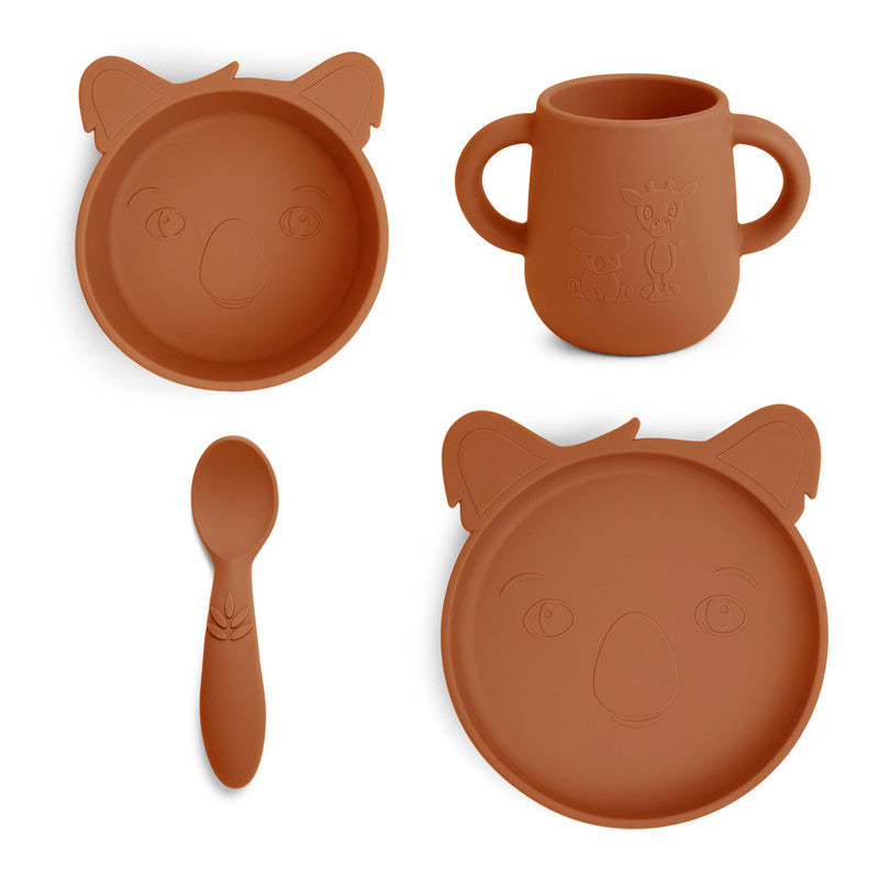 Nuuroo Lykke Silicone Dinner Set 4-pack Koala - Caramel Cafe - Laadlee