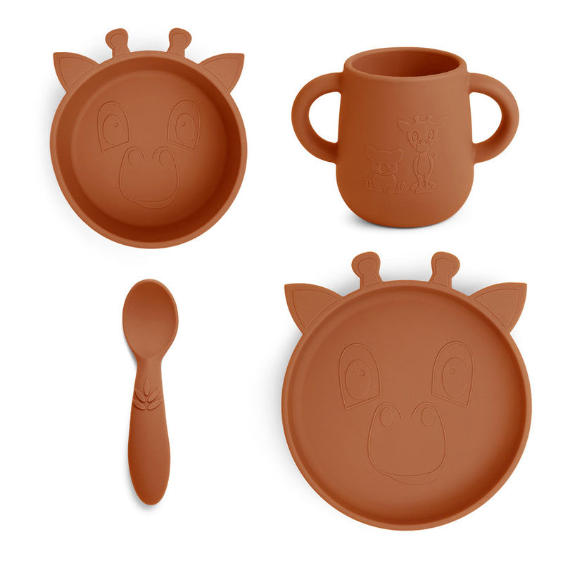 Nuuroo Lykke Silicone Dinner Set 4-pack Giraffe - Caramel Cafe - Laadlee