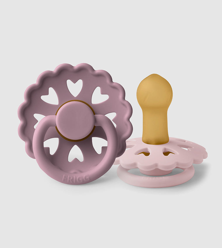 Frigg Fairytale Latex Baby Pacifier 0-6M, 2Pack, Twilight Mauve/White Lilac - Size 1 - Laadlee