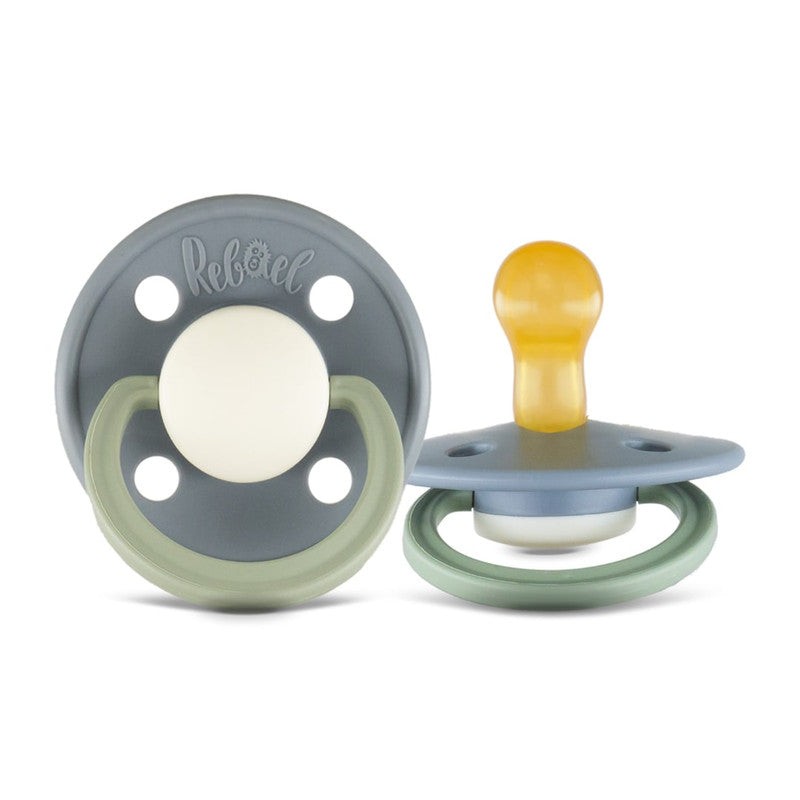 Rebael Fashion Round Pacifier Size 1 - Pack of 2 - Stormy Pearly Dolphin / Cloudy Pearly Pony - Laadlee