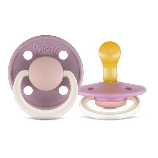 Rebael Fashion Round Pacifier Size 1 - Pack of 2 - Misty Soft Mouse / Tornado Plum Mouse - Laadlee