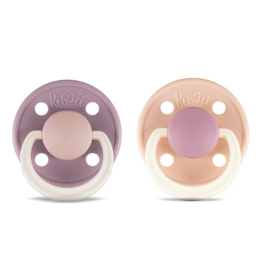 Rebael Fashion Round Pacifier Size 2 - Pack of 2 - Misty Soft Mouse / Tornado Plum Mouse - Laadlee