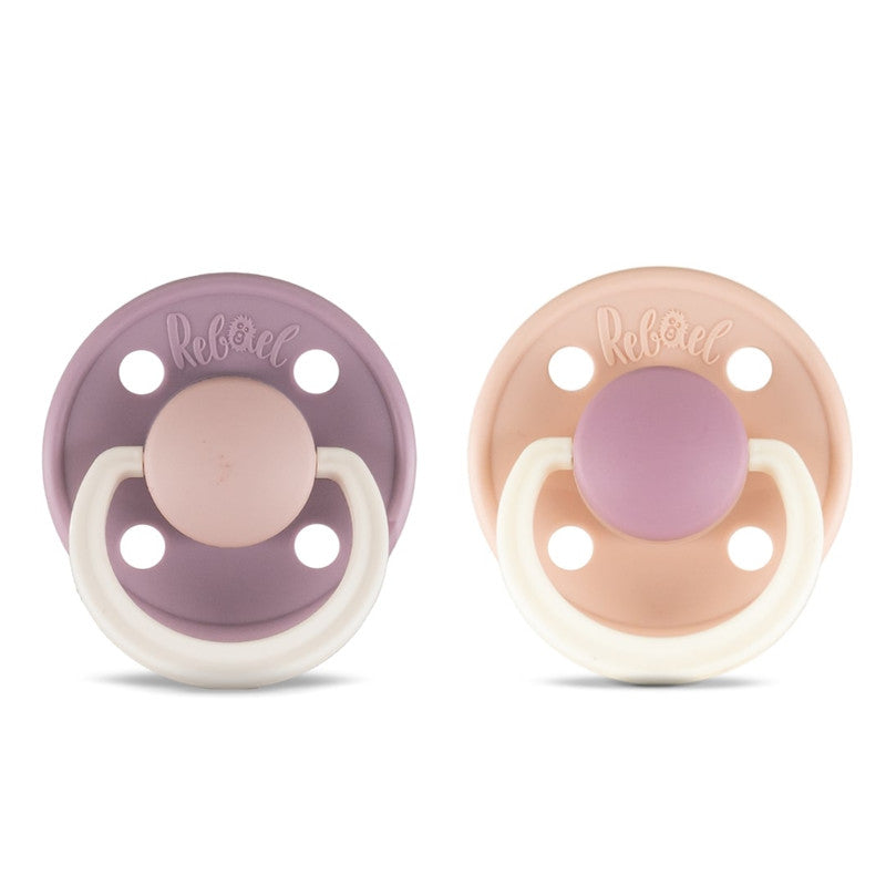 Rebael Fashion Round Pacifier Size 1 - Pack of 2 - Misty Soft Mouse / Tornado Plum Mouse - Laadlee