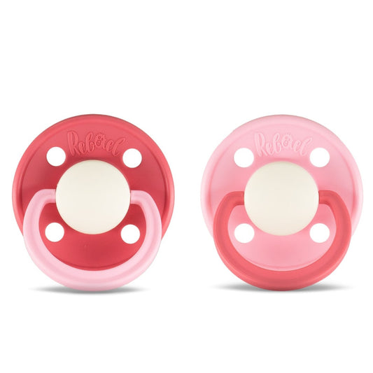 Rebael Fashion Round Pacifier Size 2 - Pack of 2 - Hot Pearly Flamingo / Rising Pearly Lobster - Laadlee