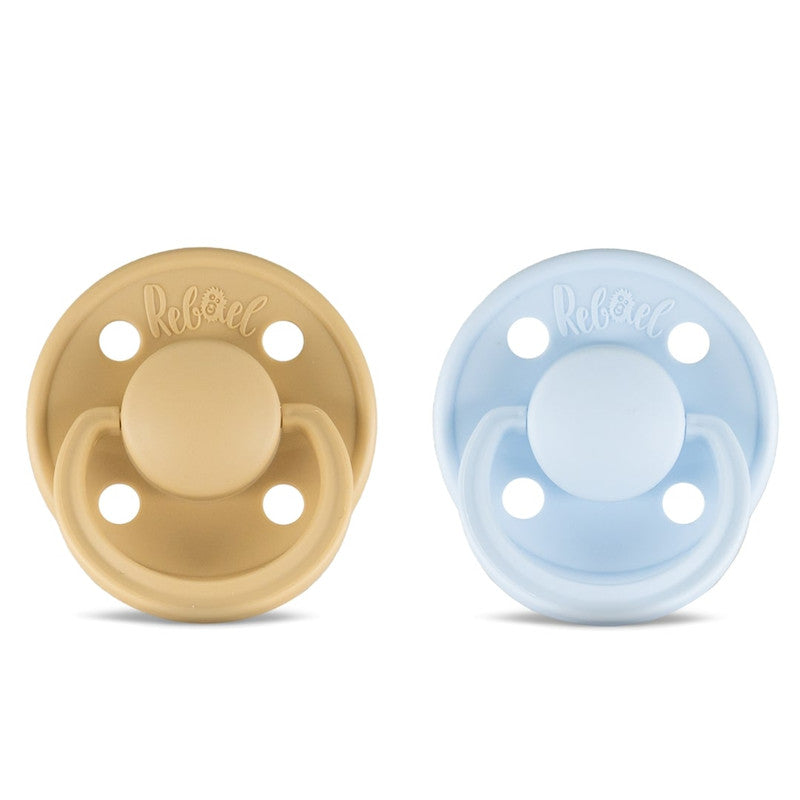 Rebael Mono Round Pacifier Size 1 - Pack of 2 - Almond / Tiny Sky - Laadlee