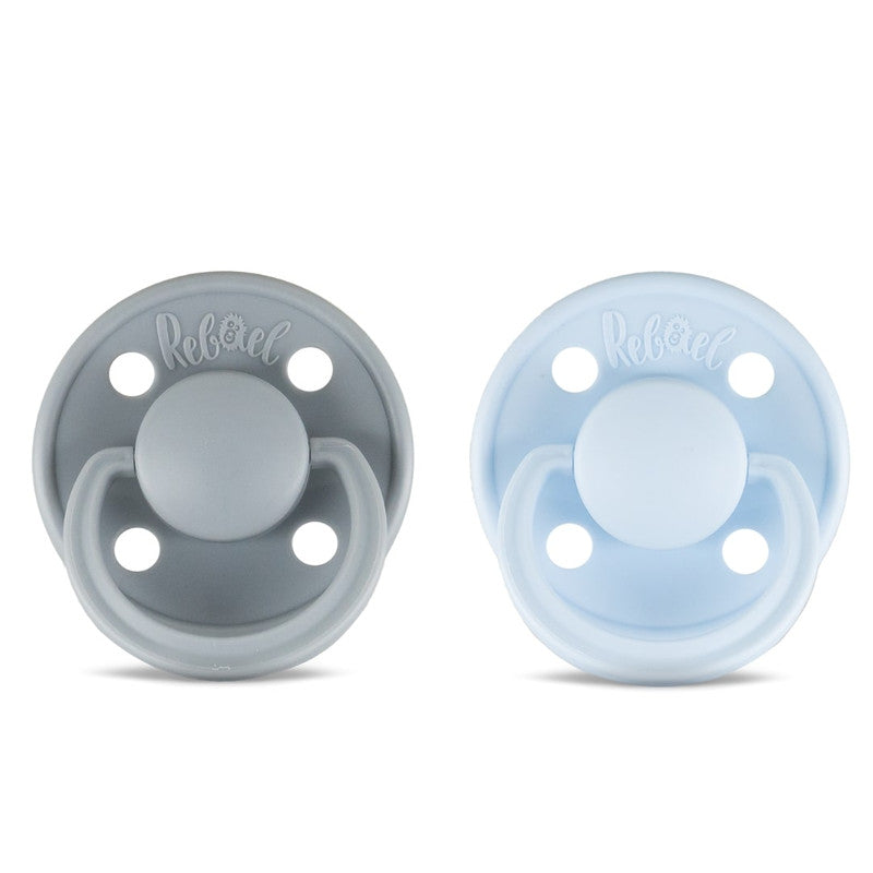 Rebael Mono Round Pacifier Size 1 - Pack of 2 - Pewter / Tiny Sky - Laadlee