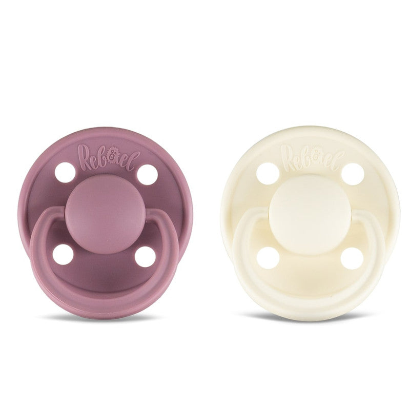 Rebael Mono Round Pacifier Size 2 - Pack of 2 - Plum / Champagne - Laadlee