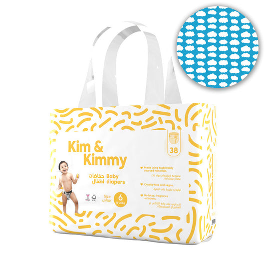 Kim & Kimmy - Size 6 Little Clouds Diapers, 15-20kg, qty 38 - Laadlee