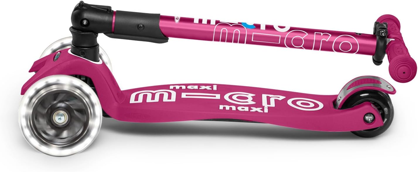 Micro Maxi Deluxe Foldable LED Scooter - Berry Red - Laadlee