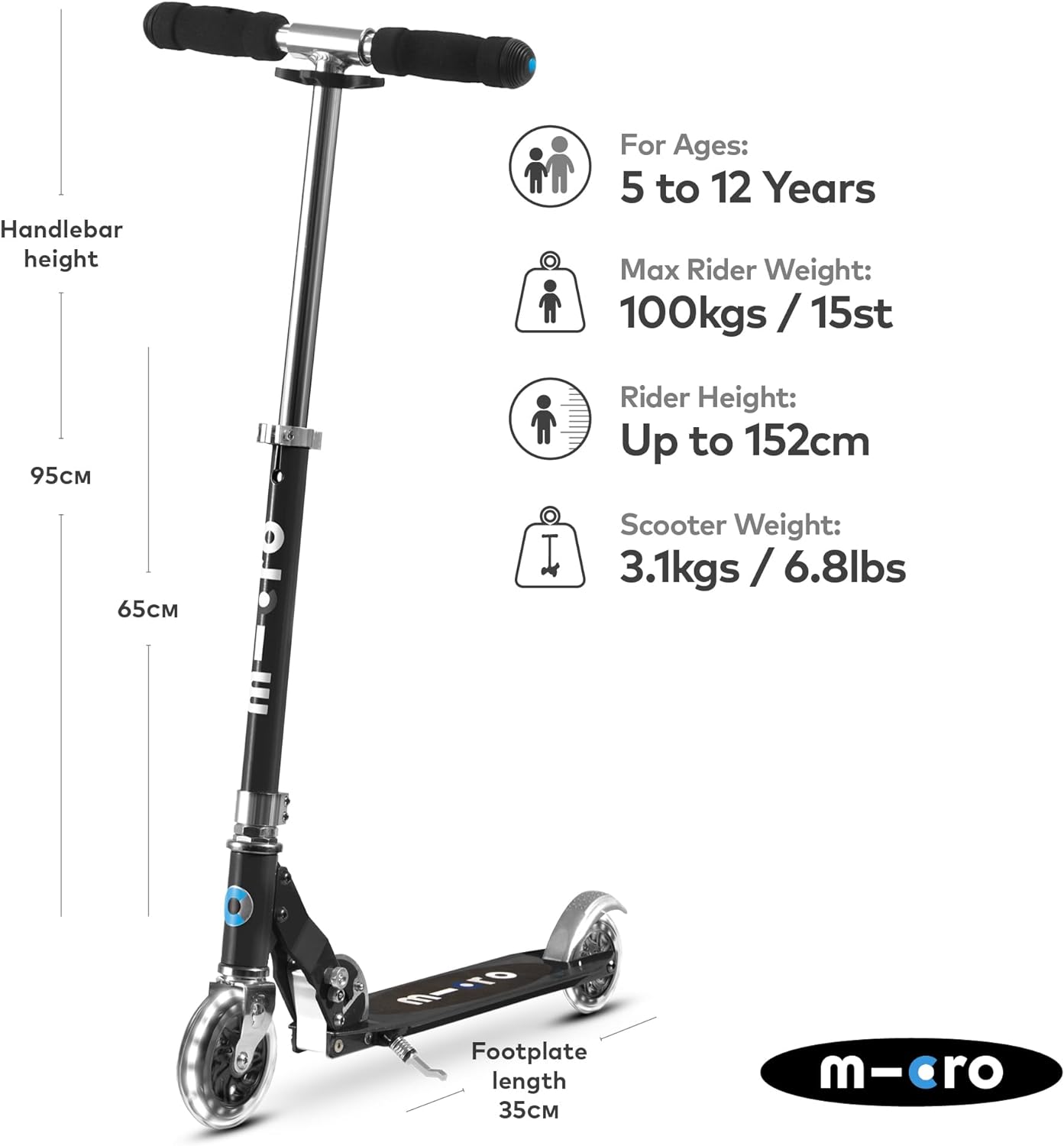 Micro Sprite Scooter with LED Wheels - Black - Laadlee