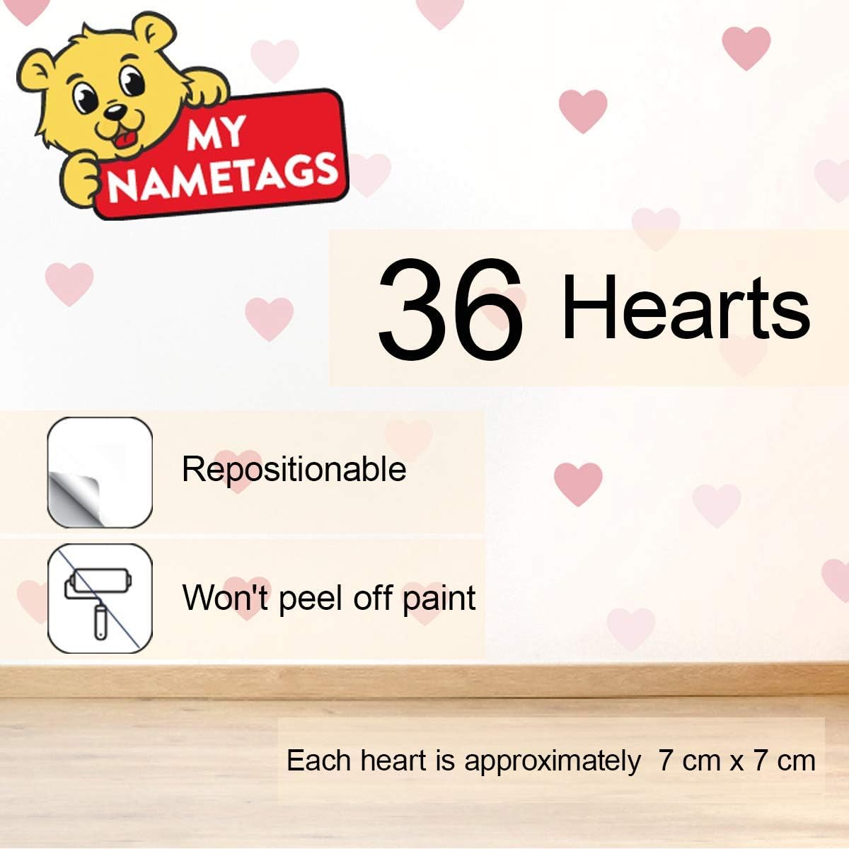 My Nametags Wall Stickers - Pink Hearts - Laadlee