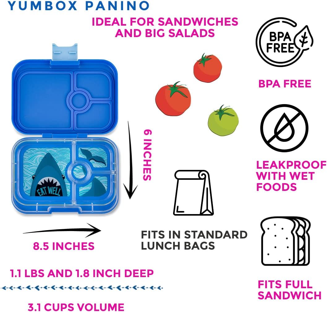Yumbox Panino 4 Compartment Shark Lunch Box - True Blue - Laadlee