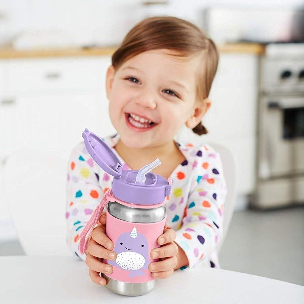 Skip Hop Zoo Stainless Steel Straw Bottle 350ml - Narwhal - Laadlee
