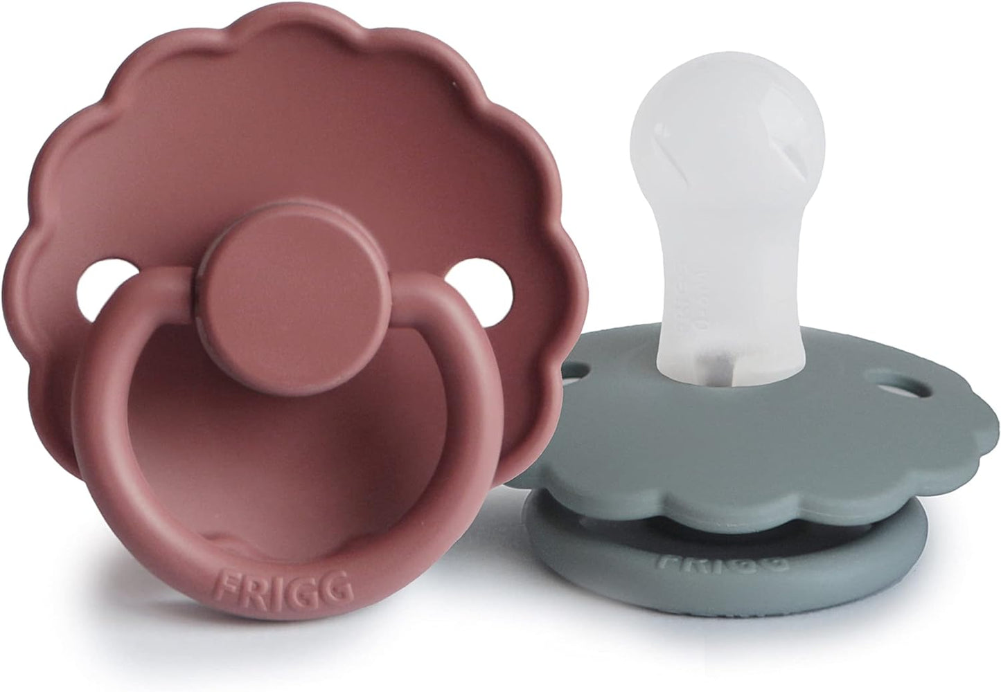 Frigg Daisy Silicone Baby Pacifier 6M - 18M, 2Pack, French Gray/Woodchuck - Size 2 - Laadlee