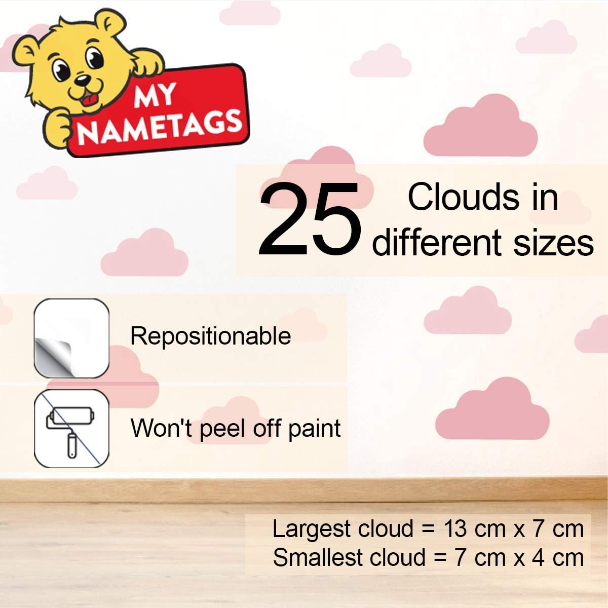 My Nametags Wall Stickers - Pink Clouds - Laadlee