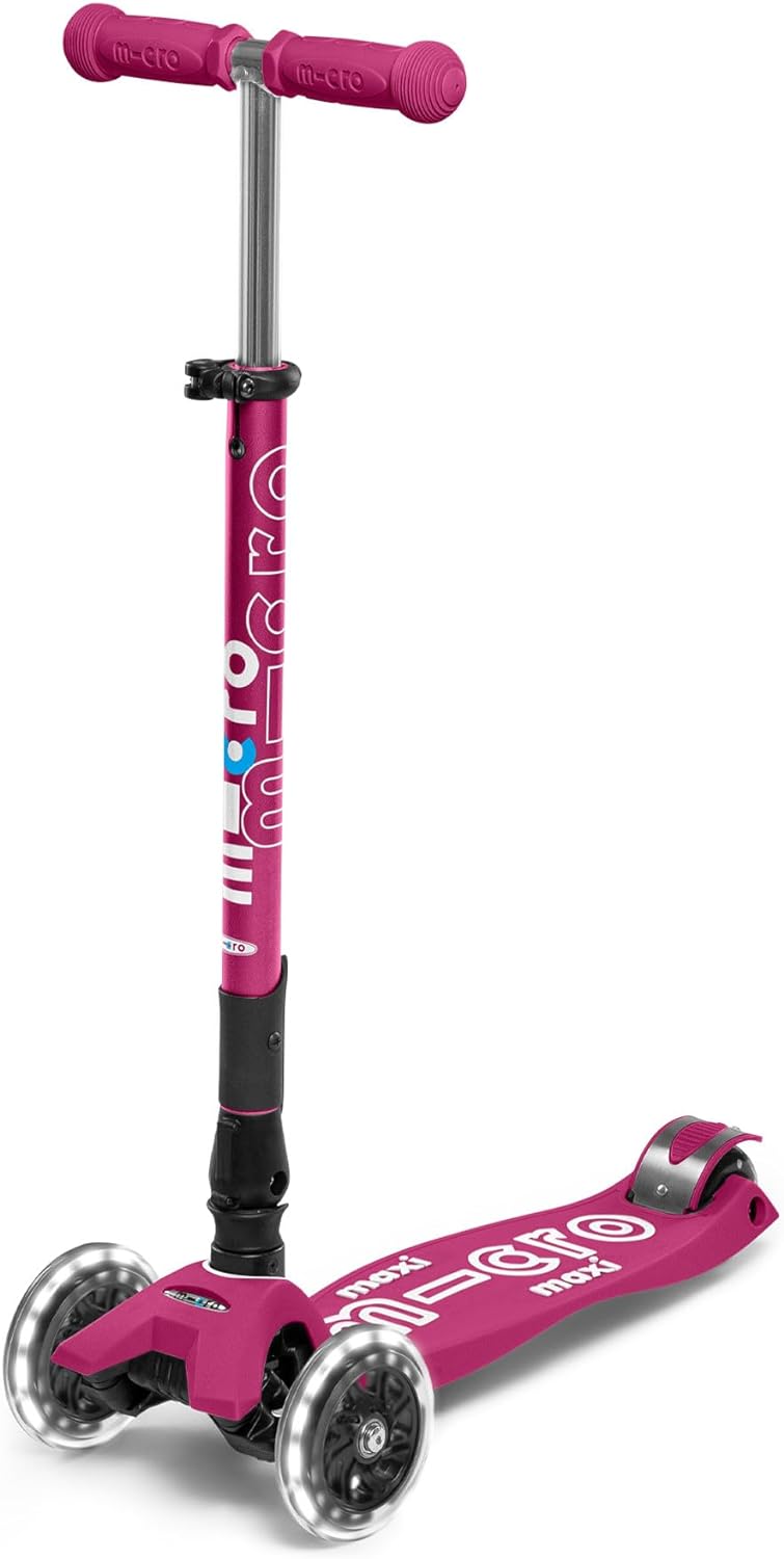 Micro Maxi Deluxe Foldable LED Scooter - Berry Red - Laadlee