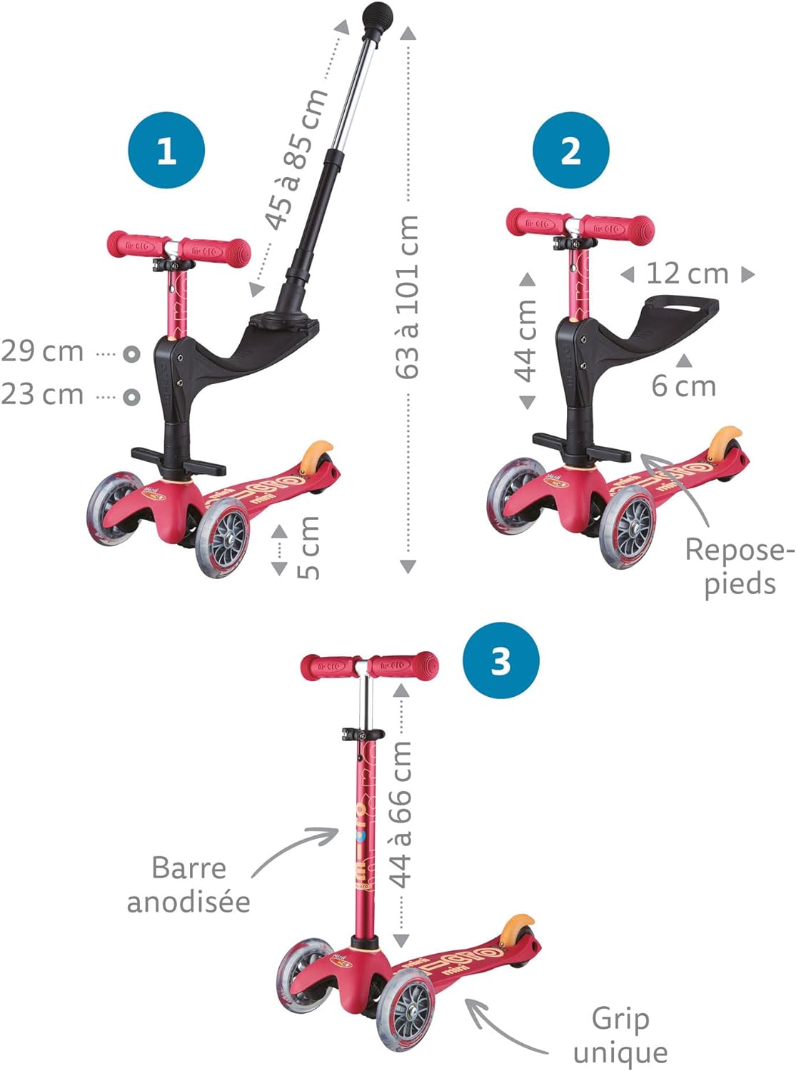 Micro Mini 3 In 1 Deluxe Plus Scooter - Ruby Red - Laadlee