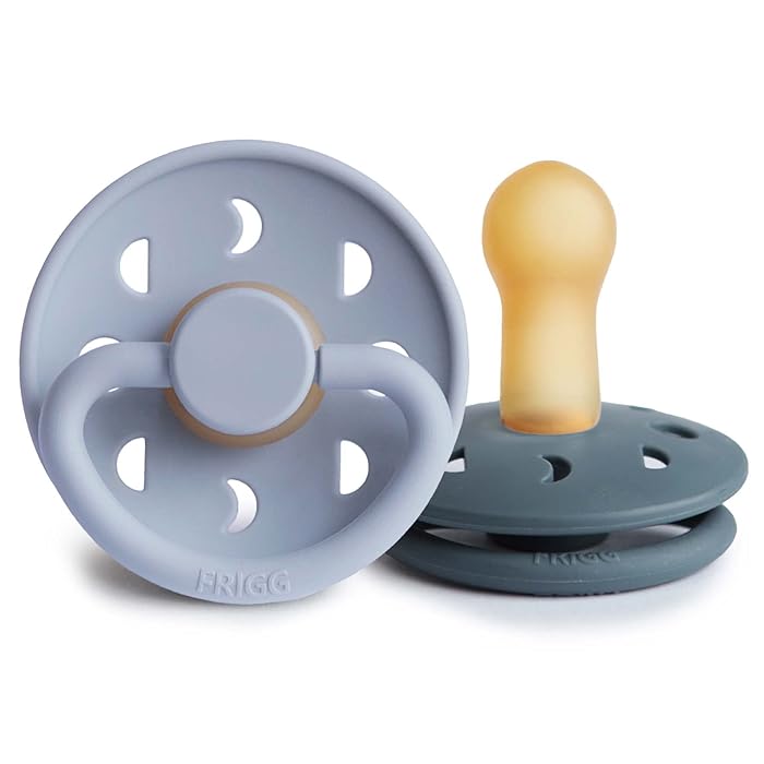 Frigg Moon Phase Latex Baby Pacifier 0-6M, 2Pack, Powder Blue/Slate - Size 1 - Laadlee