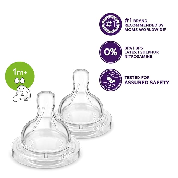 Philip Avent Anti Colic Teat Slow Flow, 2 Holes Normal (Pack of 2) - Laadlee
