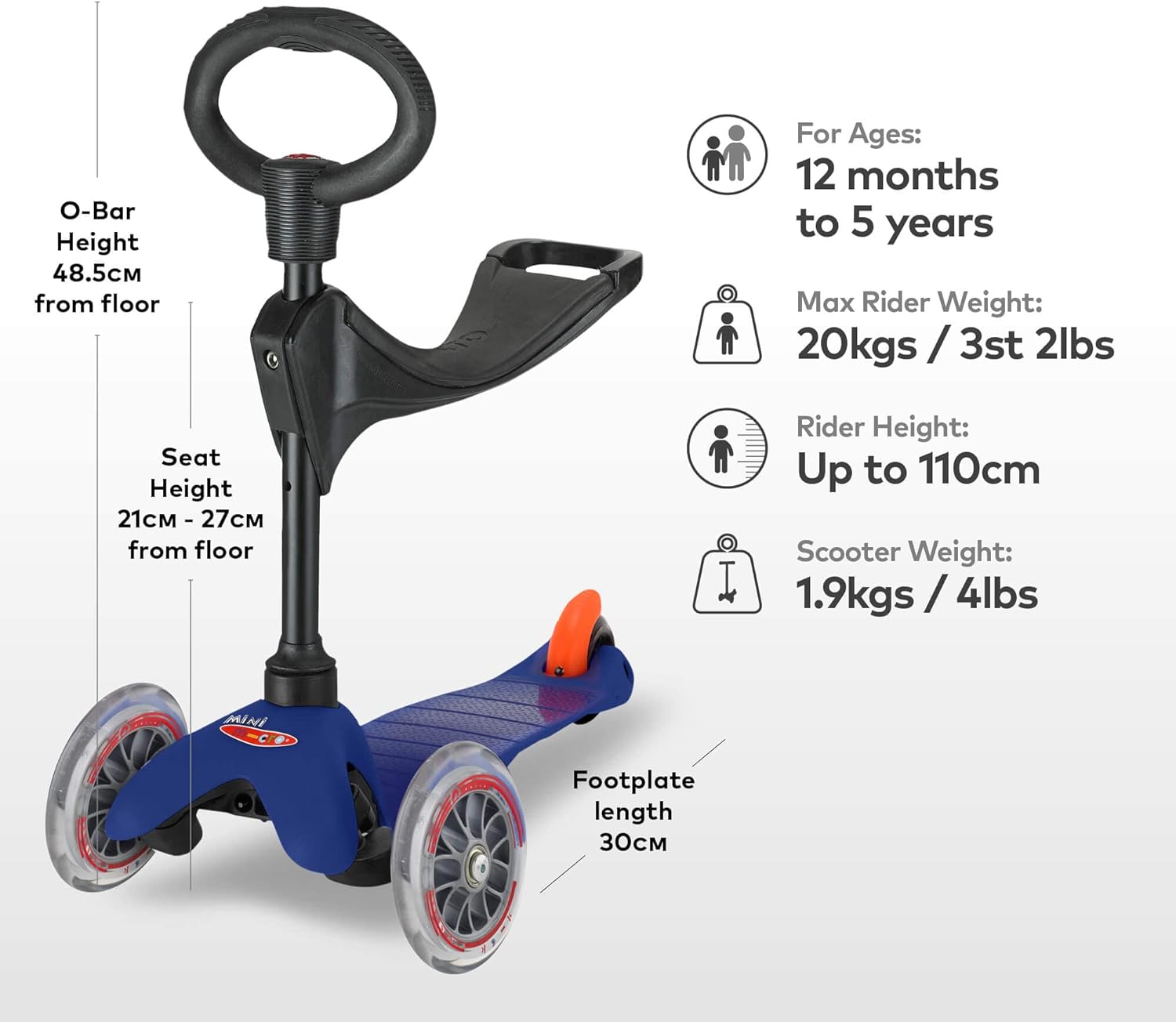 Micro Mini 3 In 1 Classic Scooter - Blue - Laadlee