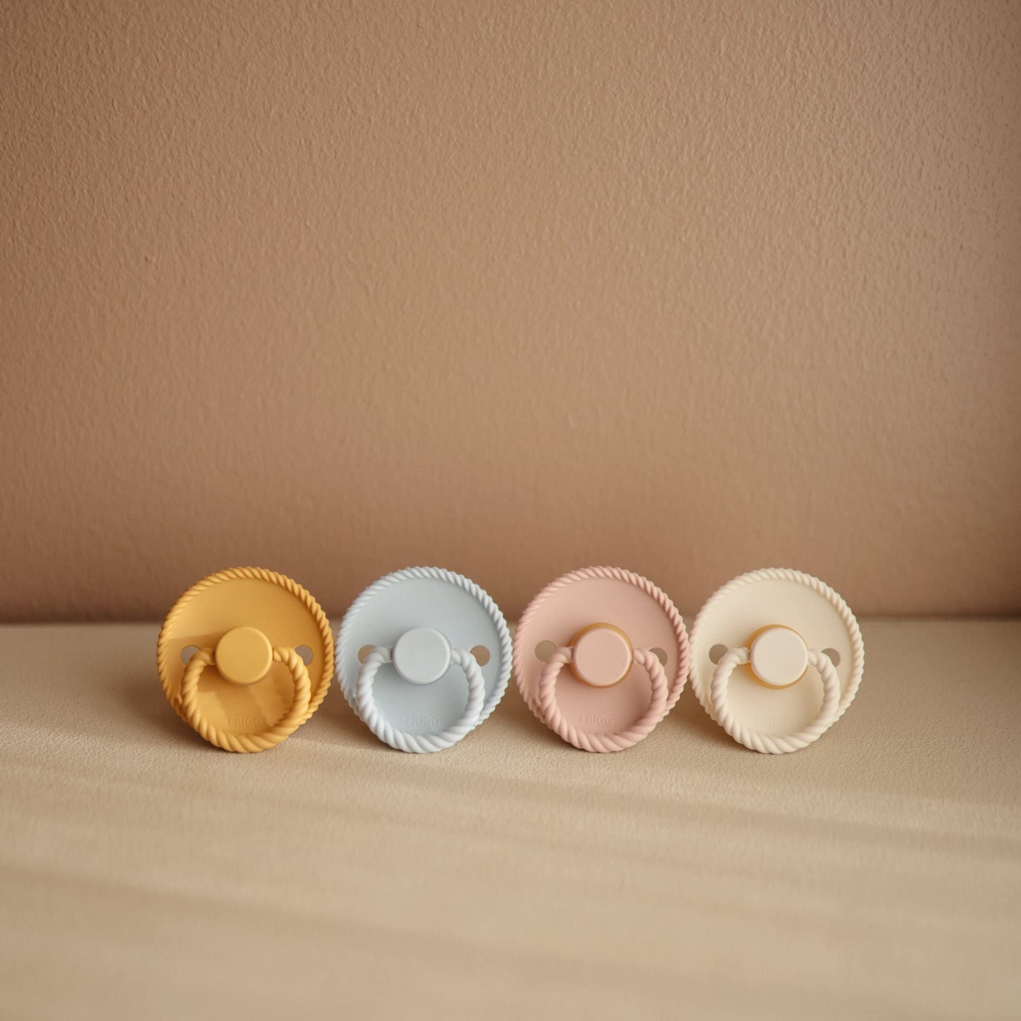 Frigg Rope Silicone Baby Pacifier 0-6M, 2Pack, Blush/Cream - Size 1 - Laadlee