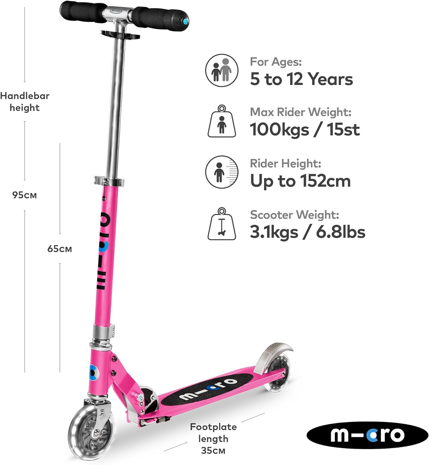 Micro Sprite Scooter with LED Wheels - Pink - Laadlee