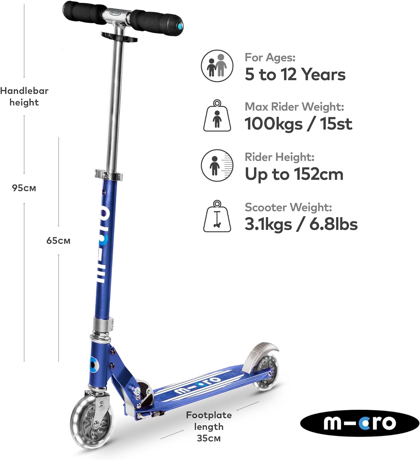 Micro Sprite Scooter with LED Wheels - Blue Stripe - Laadlee