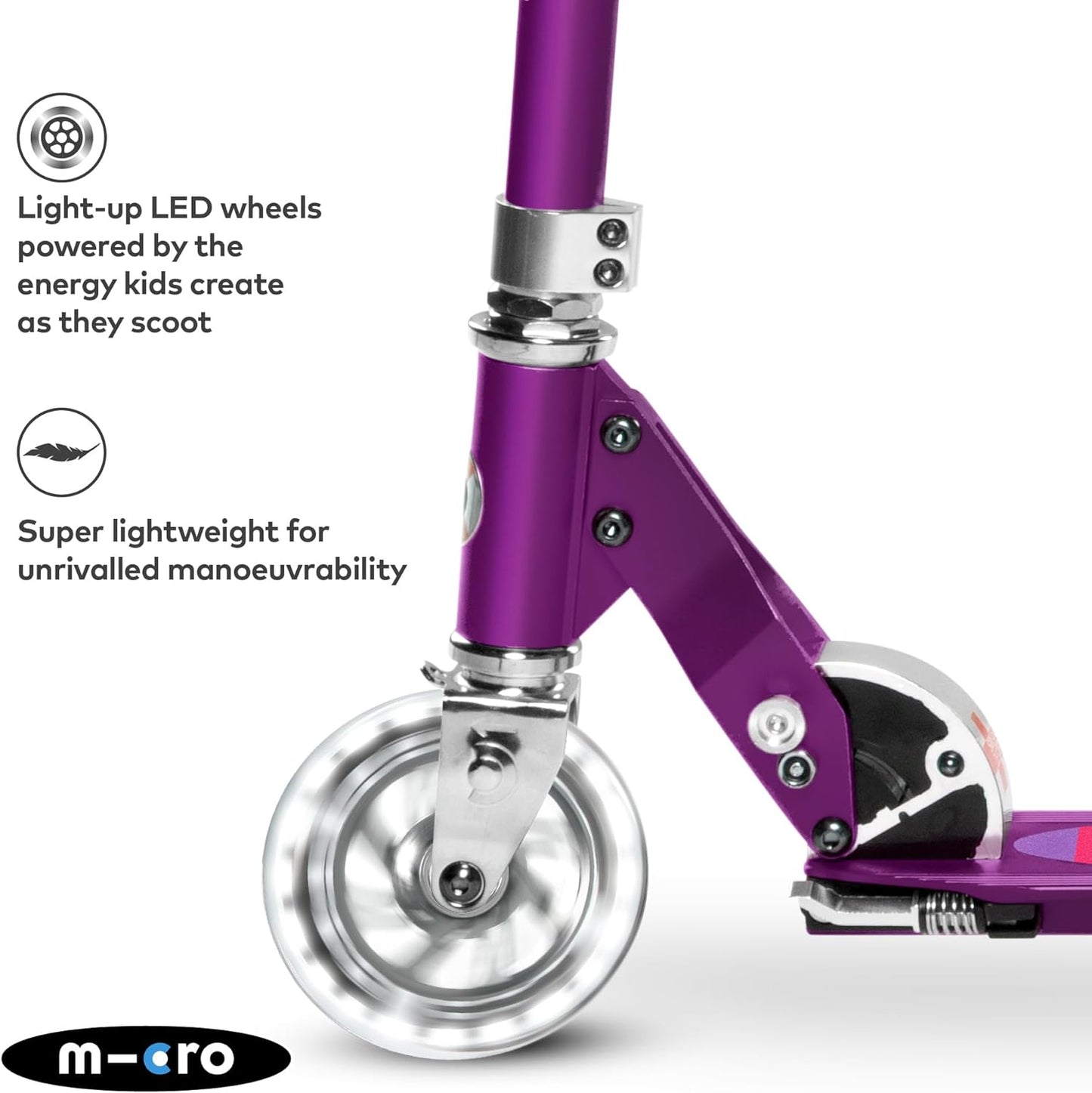 Micro Sprite Scooter with LED Wheels - Purple Stripe - Laadlee