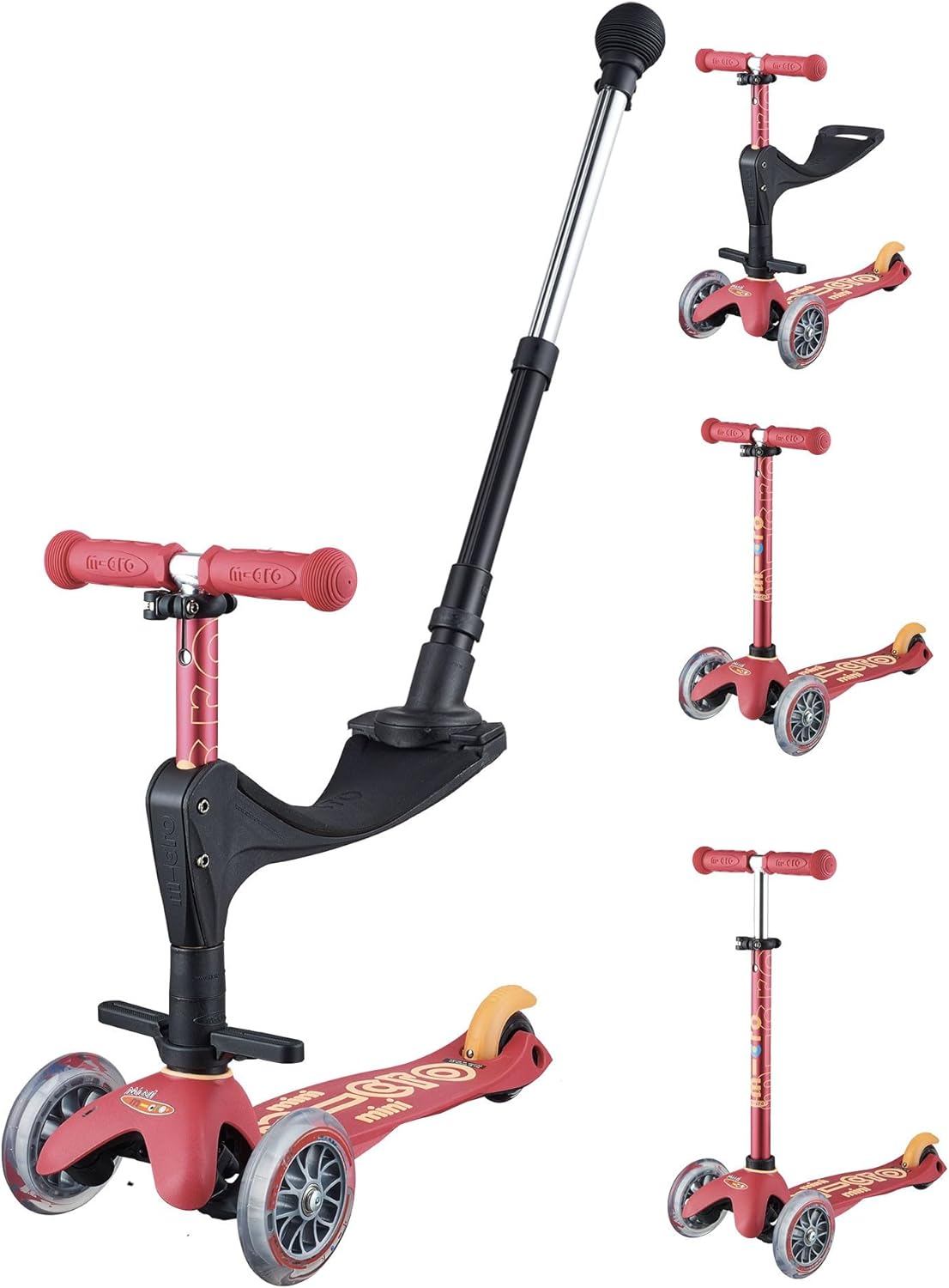 Micro Mini 3 In 1 Deluxe Plus Scooter - Ruby Red - Laadlee