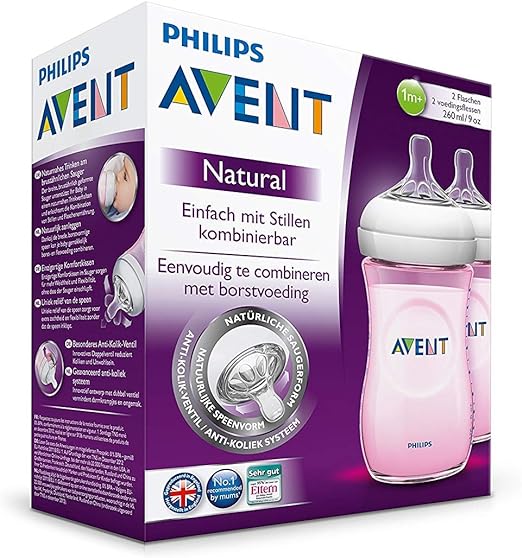 Philips Avent Natural Baby Feeding Bottle 260ml - Pink (Pack of 2) - Laadlee