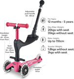 Micro Mini 3-in-1 Deluxe Plus Scooter with LED Wheels - Pink - Laadlee