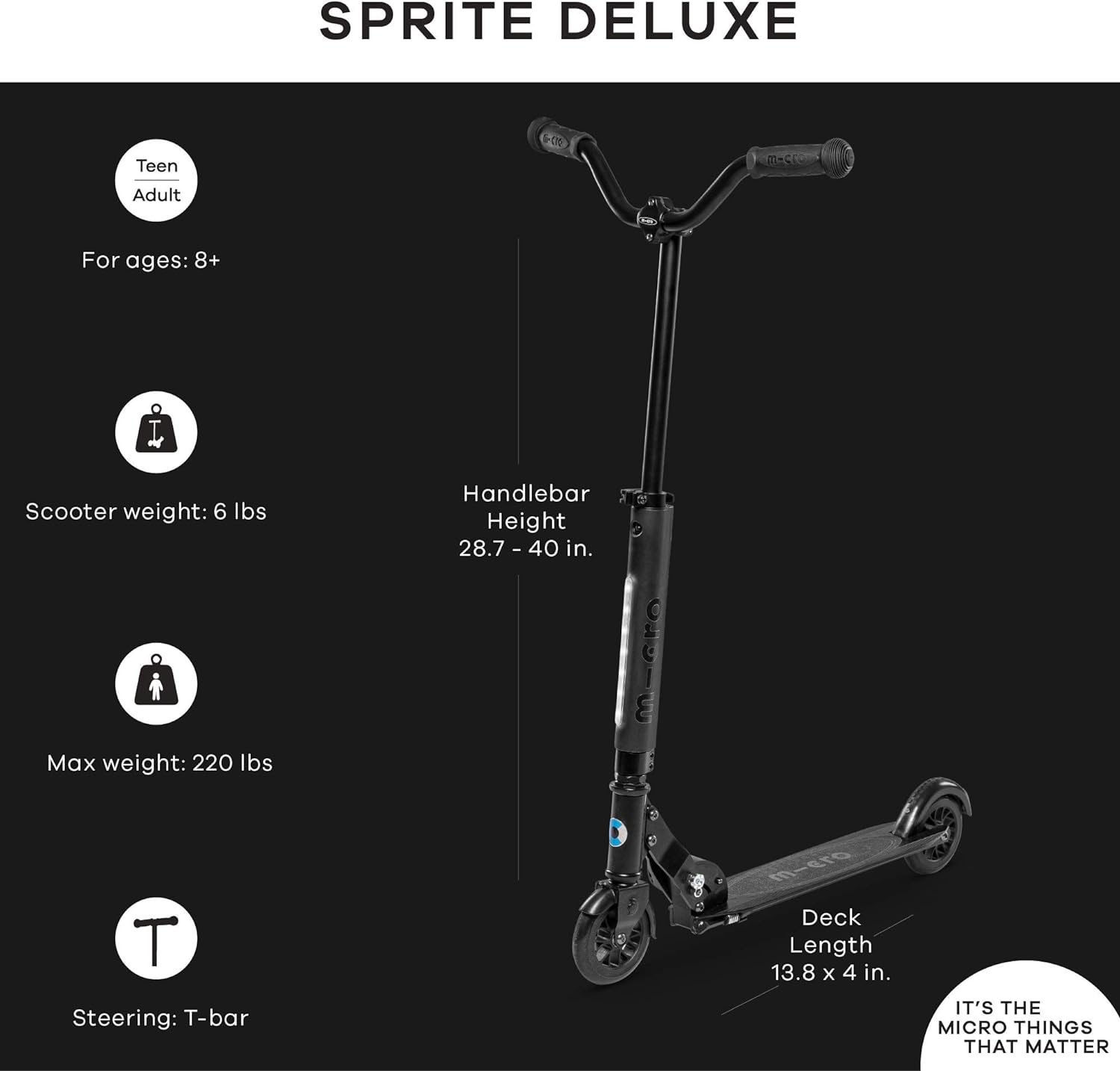 Micro Sprite Deluxe Scooter - Black - Laadlee
