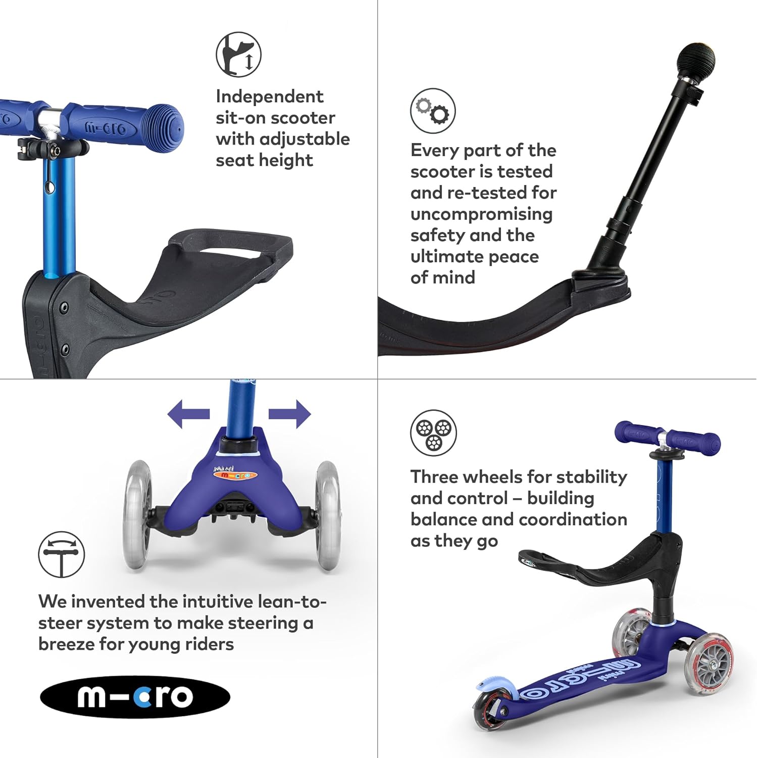 Micro Mini 3-in-1 Deluxe Plus Scooter with LED Wheels - Blue - Laadlee