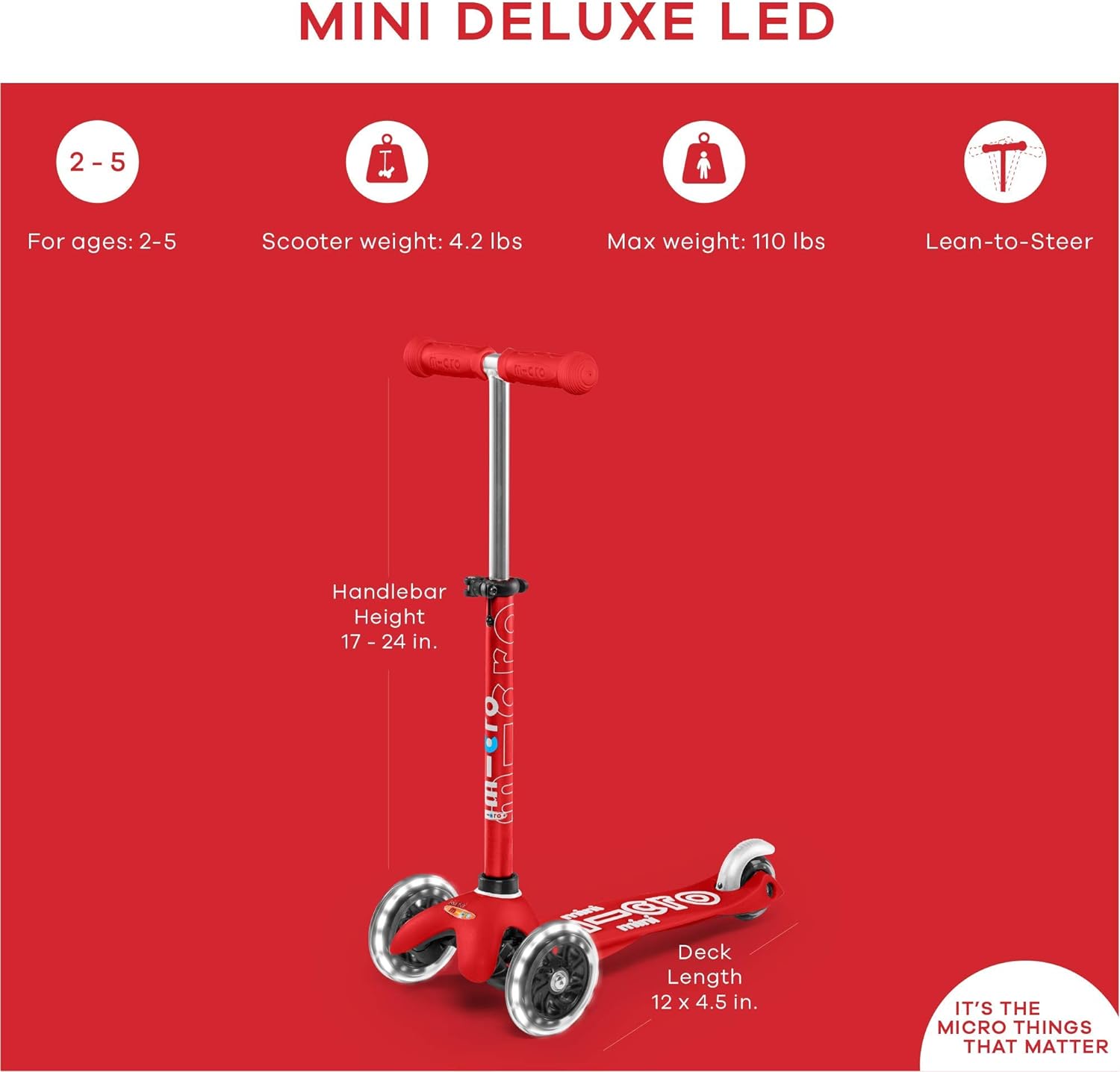 Micro Mini Deluxe Scooter - Red - Laadlee