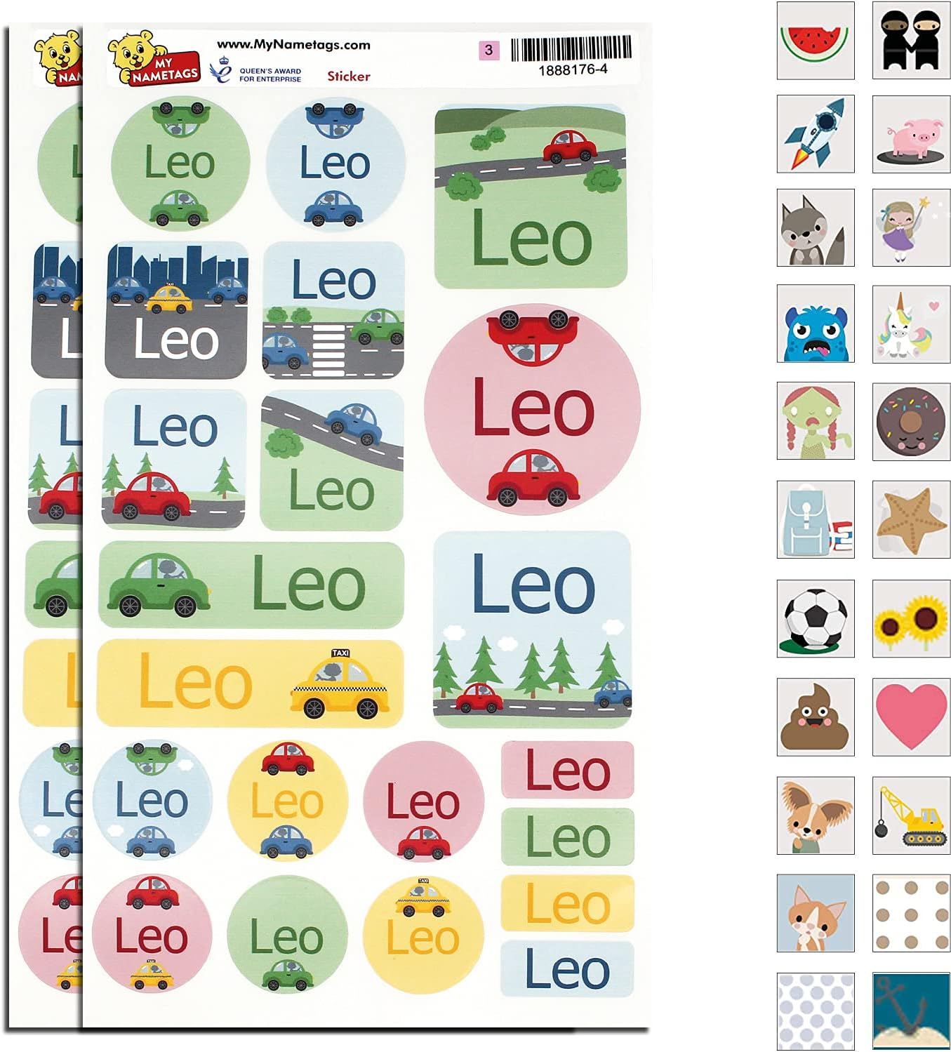 My Nametags Maxistickers - Cars (Pack of 21) - Laadlee