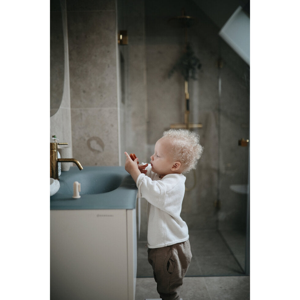 Mushie Finger Toothbrush Stone/Tradewinds - Laadlee