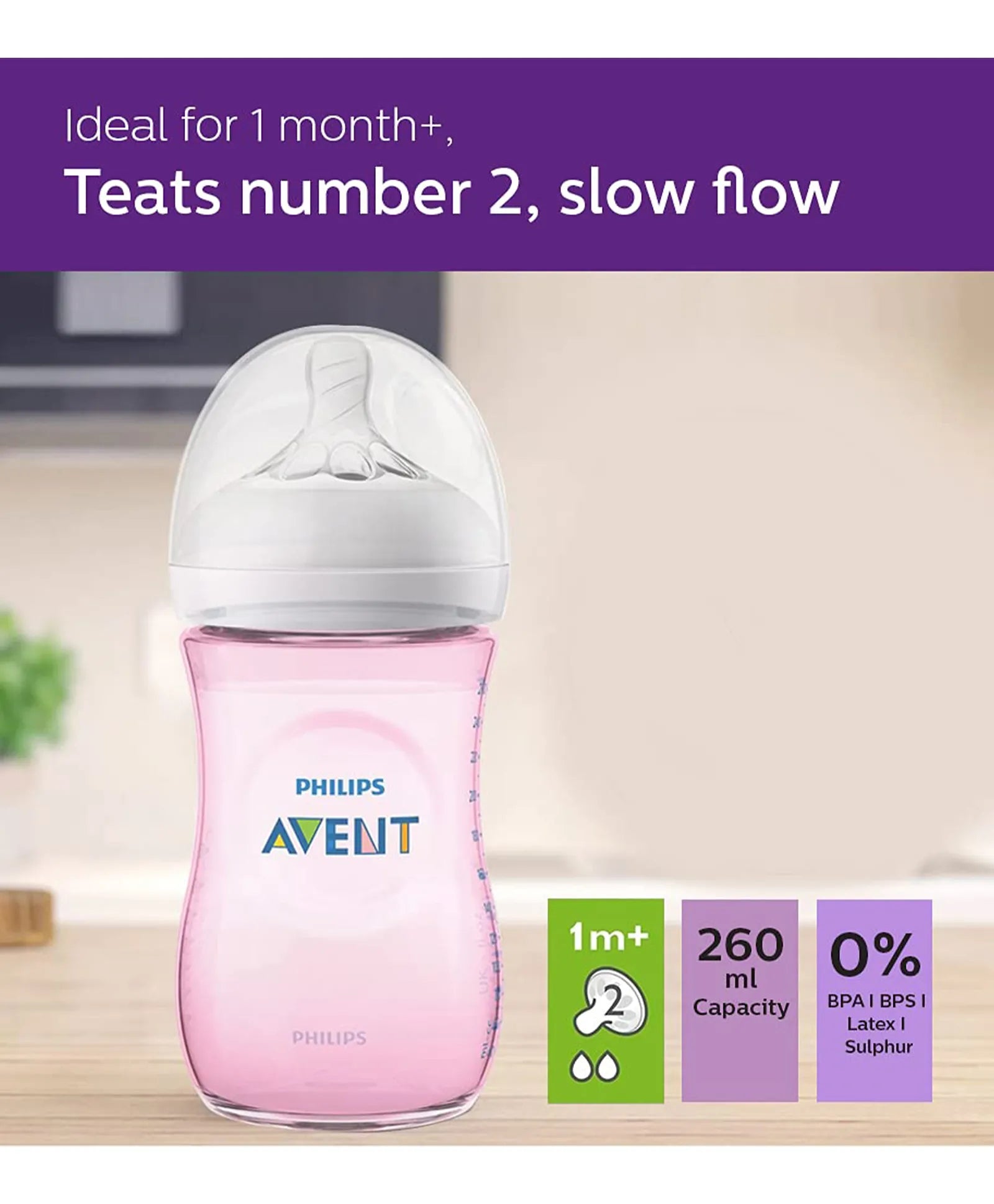 Philips Avent Natural Baby Feeding Bottle 260ml  Pink - Laadlee