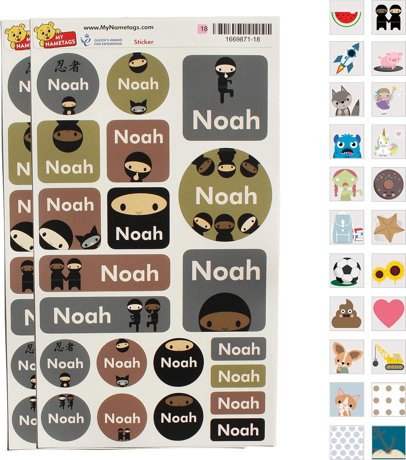 My Nametags Maxistickers - Ninja (Pack of 21) - Laadlee