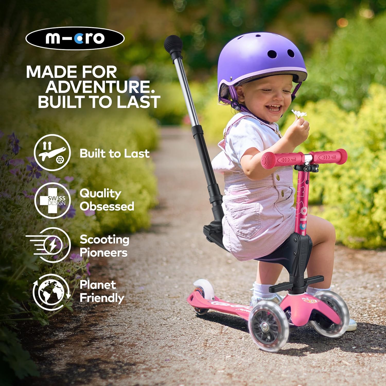 Micro Mini 3-in-1 Deluxe Plus Scooter with LED Wheels - Pink - Laadlee