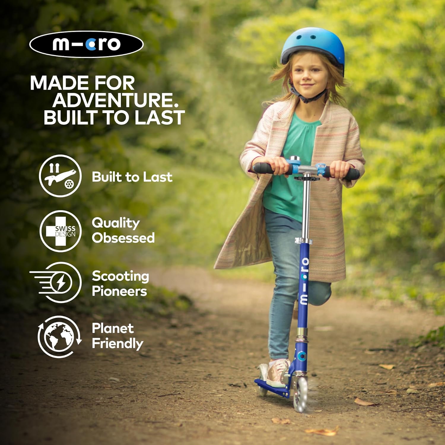 Micro Sprite Scooter with LED Wheels - Stripe Blue - Laadlee