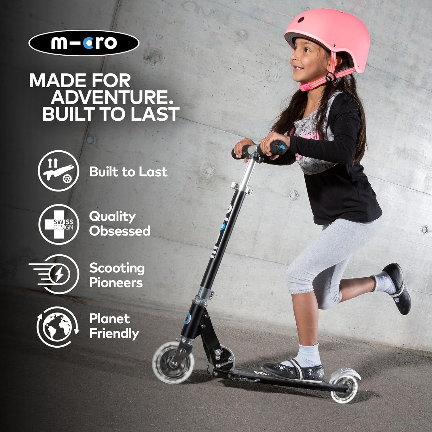 Micro Sprite Scooter with LED Wheels - Black - Laadlee