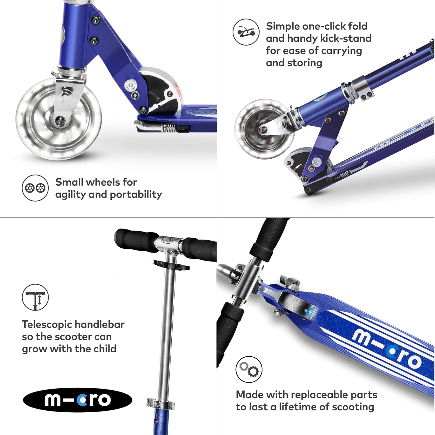 Micro Sprite Scooter with LED Wheels - Blue Stripe - Laadlee