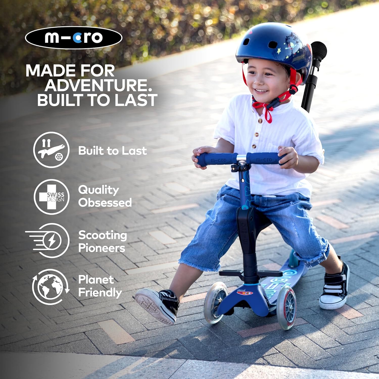 Micro Mini 3-in-1 Deluxe Plus Scooter with LED Wheels - Blue - Laadlee