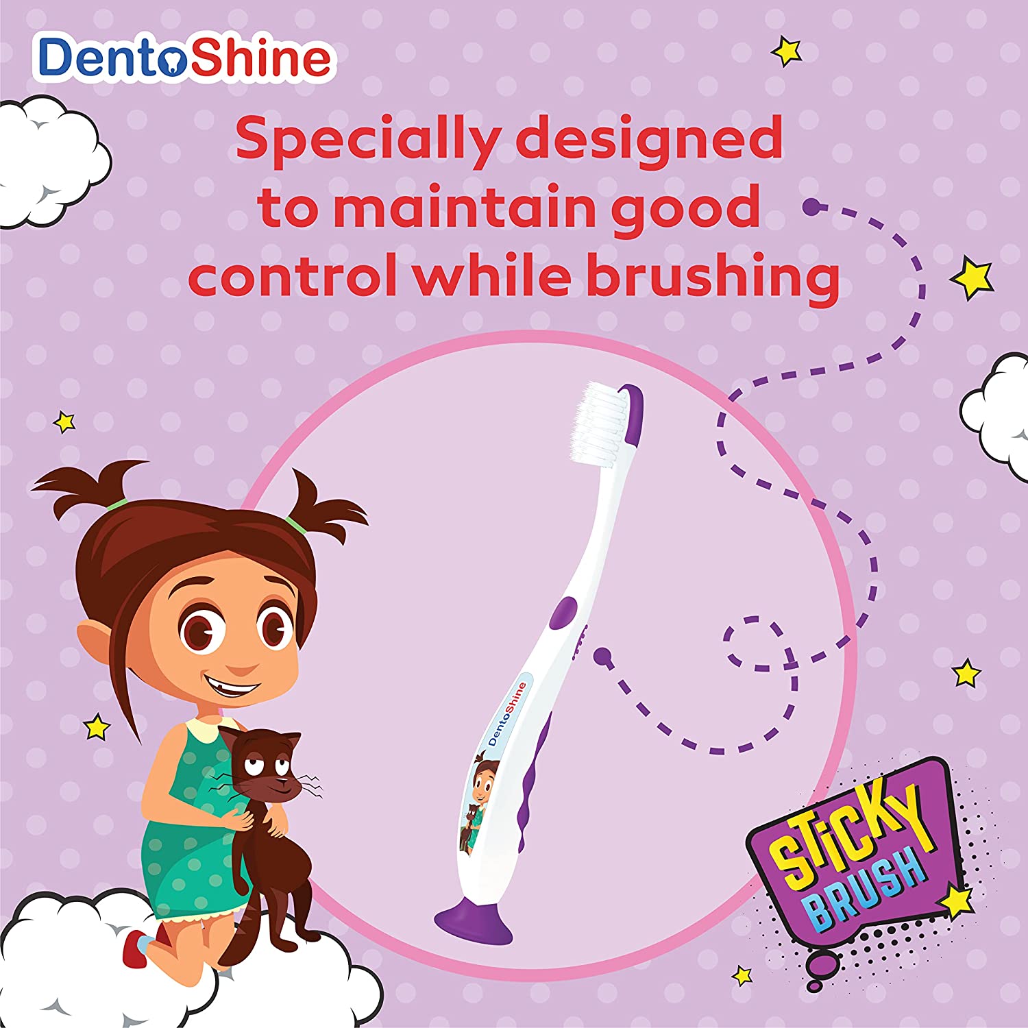 DentoShine Sticky Extra Soft Toothbrush - Pack of 4 (Age 2+) - Laadlee