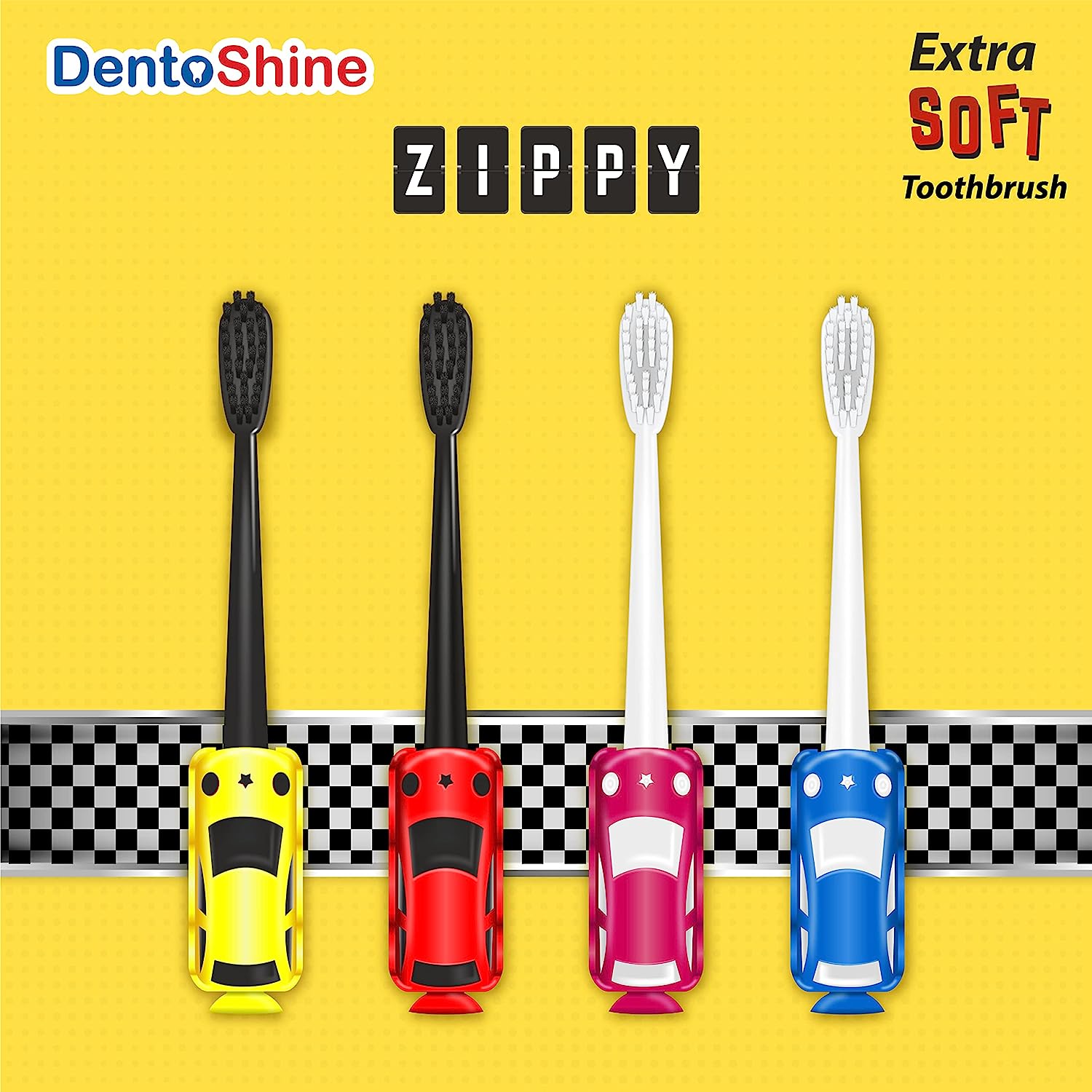 DentoShine Zippy Sticky Extra Soft Toothbrush - Pack of 4 - Laadlee