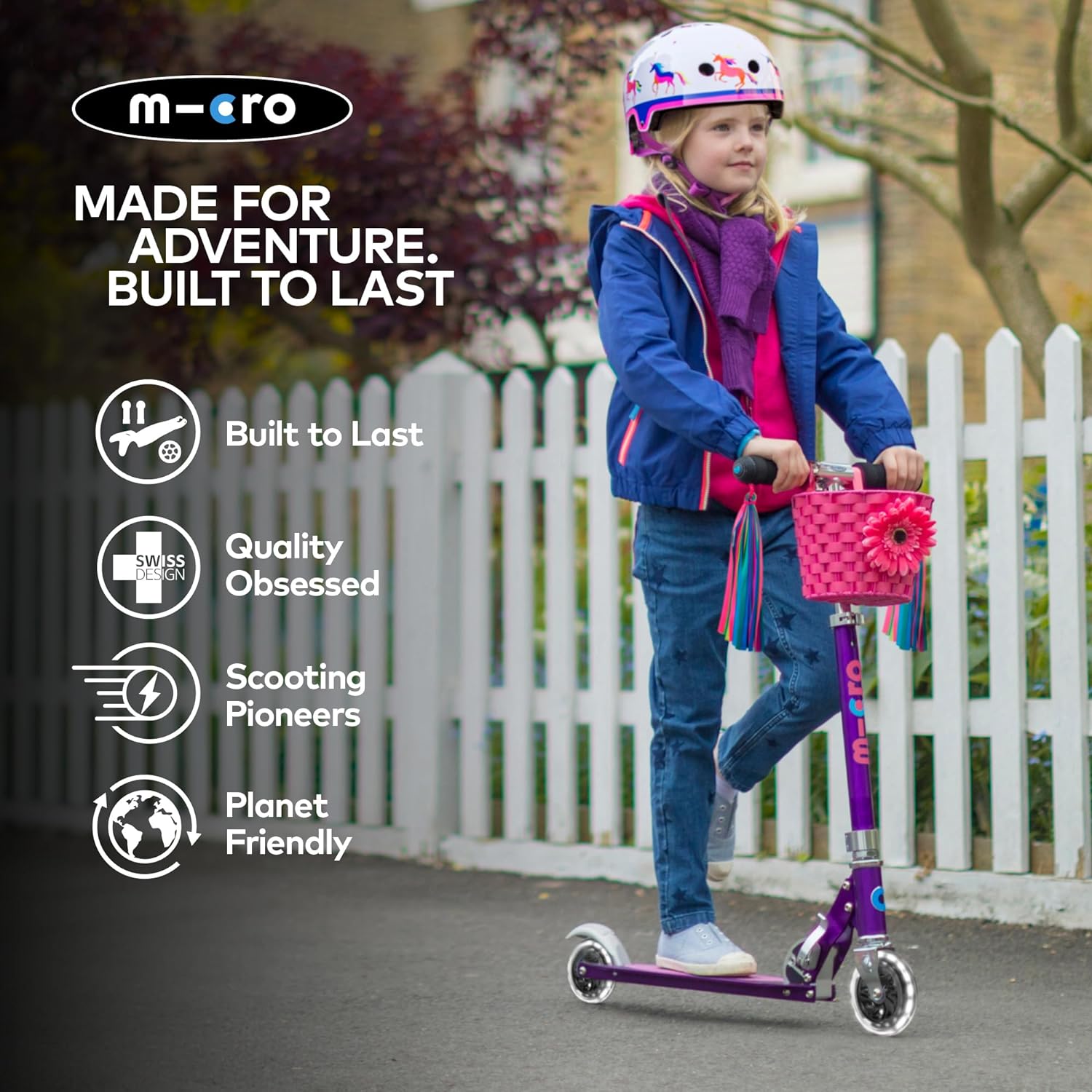 Micro Sprite Scooter with LED Wheels - Purple Stripe - Laadlee