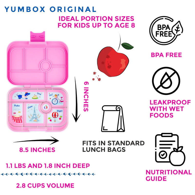 Yumbox Original 6 Compartment Paris Lunch Box - Fifi Pink - Laadlee